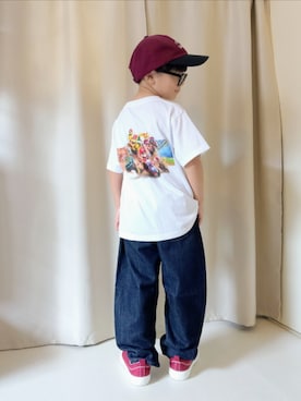 「GU（ジーユー）のアイテム（キャップ）」を使った、REIさん（キッズ・110cm）の秋コーディネート