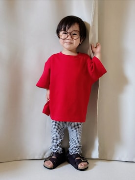 「西松屋（ニシマツヤ）の545円（メガネ、ブラウン系）」を使った、REIさん（キッズ・80cm）の夏コーディネート