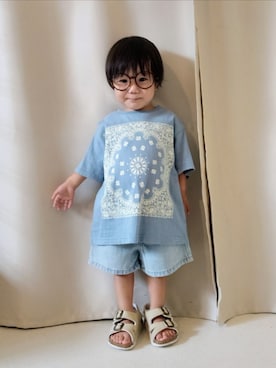 「西松屋（ニシマツヤ）の545円（メガネ、ブラウン系）」を使った、REIさん（キッズ・80cm）の夏コーディネート