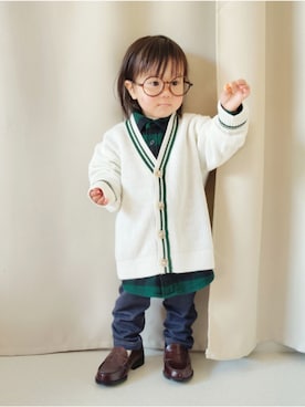 「西松屋（ニシマツヤ）の545円（メガネ、ブラウン系）」を使った、REIさん（キッズ・110cm）の春コーディネート