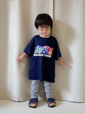 「西松屋（ニシマツヤ）の545円（メガネ、ブラウン系）」を使った、REIさん（キッズ・80cm）の夏コーディネート
