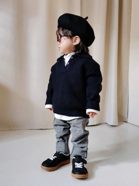 「アイテム（ハンチング/ベレー帽）」を使った、REIさん（キッズ・70cm）の冬コーディネート