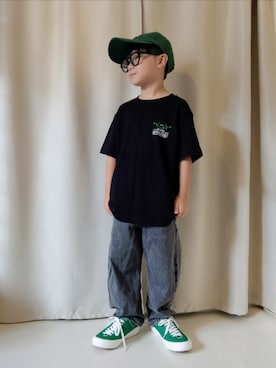 「GU（ジーユー）のアイテム（キャップ）」を使った、REIさん（キッズ・110cm）の秋コーディネート
