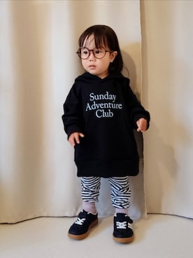 「西松屋（ニシマツヤ）の545円（メガネ、ブラウン系）」を使った、REIさん（キッズ・80cm）の春コーディネート