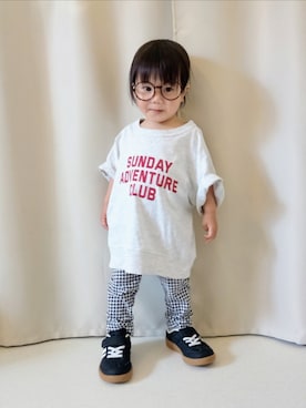 「西松屋（ニシマツヤ）の545円（メガネ、ブラウン系）」を使った、REIさん（キッズ・80cm）の夏コーディネート