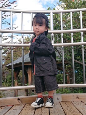 「アイテム（キャップ）」を使った、REIさん（キッズ・90cm）の秋コーディネート