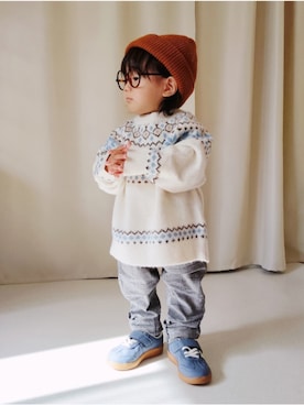 「アイテム（ニットキャップ/ビーニー）」を使った、REIさん（キッズ・70cm）の冬コーディネート