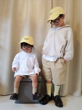「GU（ジーユー）のアイテム（帽子）」を使った、REIさん（キッズ・110cm）の夏コーディネート