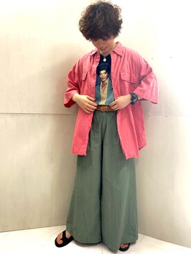「古着のアイテム（Tシャツ/カットソー、ブラック系）」を使った、たびさん（レディース・164cm）の夏コーディネート