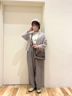 「カーディガンコーデ」｜「アイテム（ハンチング/ベレー帽）」を使った、きしもとさん（レディース・155cm）の春コーディネート