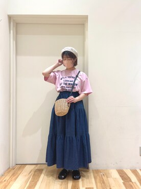 「サマンサモスモス」｜「アイテム（ハンチング/ベレー帽）」を使った、きしもとさん（レディース・155cm）の夏コーディネート