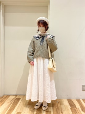 「キルトジャケット」｜「アイテム（ノーカラージャケット）」を使った、きしもとさん（レディース・155cm）の冬コーディネート