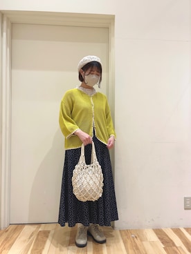 「カーディガンコーデ」｜「アイテム（ハンチング/ベレー帽）」を使った、きしもとさん（レディース・155cm）の春コーディネート