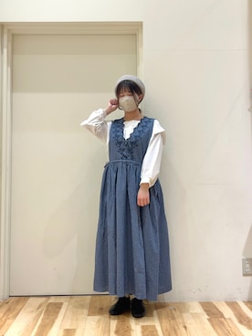「チェックワンピース」｜「アイテム（帽子）」を使った、きしもとさん（レディース・155cm）の春コーディネート