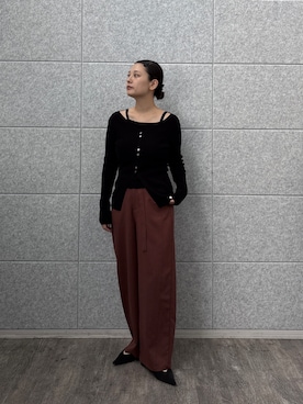 「GALLEST（ギャレスト）のフェイクレイヤードリブニット（ニット/セーター、ブラック系）」を使った、AYANOさん（レディース・160cm）の夏コーディネート