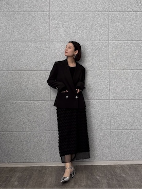 「GALLEST（ギャレスト）のバックオープンリブ長袖Tシャツ（Tシャツ/カットソー、ブラック系）」を使った、AYANOさん（レディース・160cm）の冬コーディネート