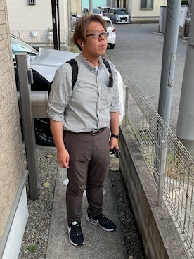 「UNIQLO（ユニクロ）のアイテム（シャツ/ブラウス、グリーン系）」を使った、yukky19811214さん（メンズ・175cm）の夏コーディネート