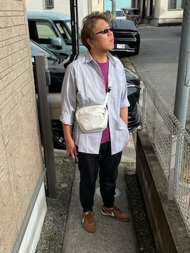 「nanamica（ナナミカ）のRegular Collar Stripe Wind Shirt（シャツ/ブラウス、ブラック系）」を使った、yukky19811214さん（メンズ・175cm）の夏コーディネート