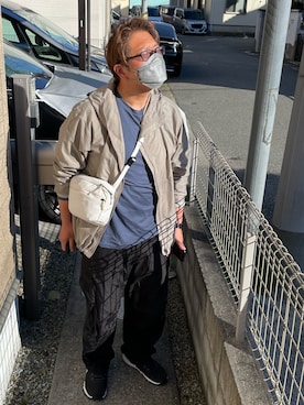 「GU（ジーユー）のドライポンチクルーネックT（Tシャツ/カットソー、ブルー系）」を使った、yukky19811214さん（メンズ・175cm）の春コーディネート