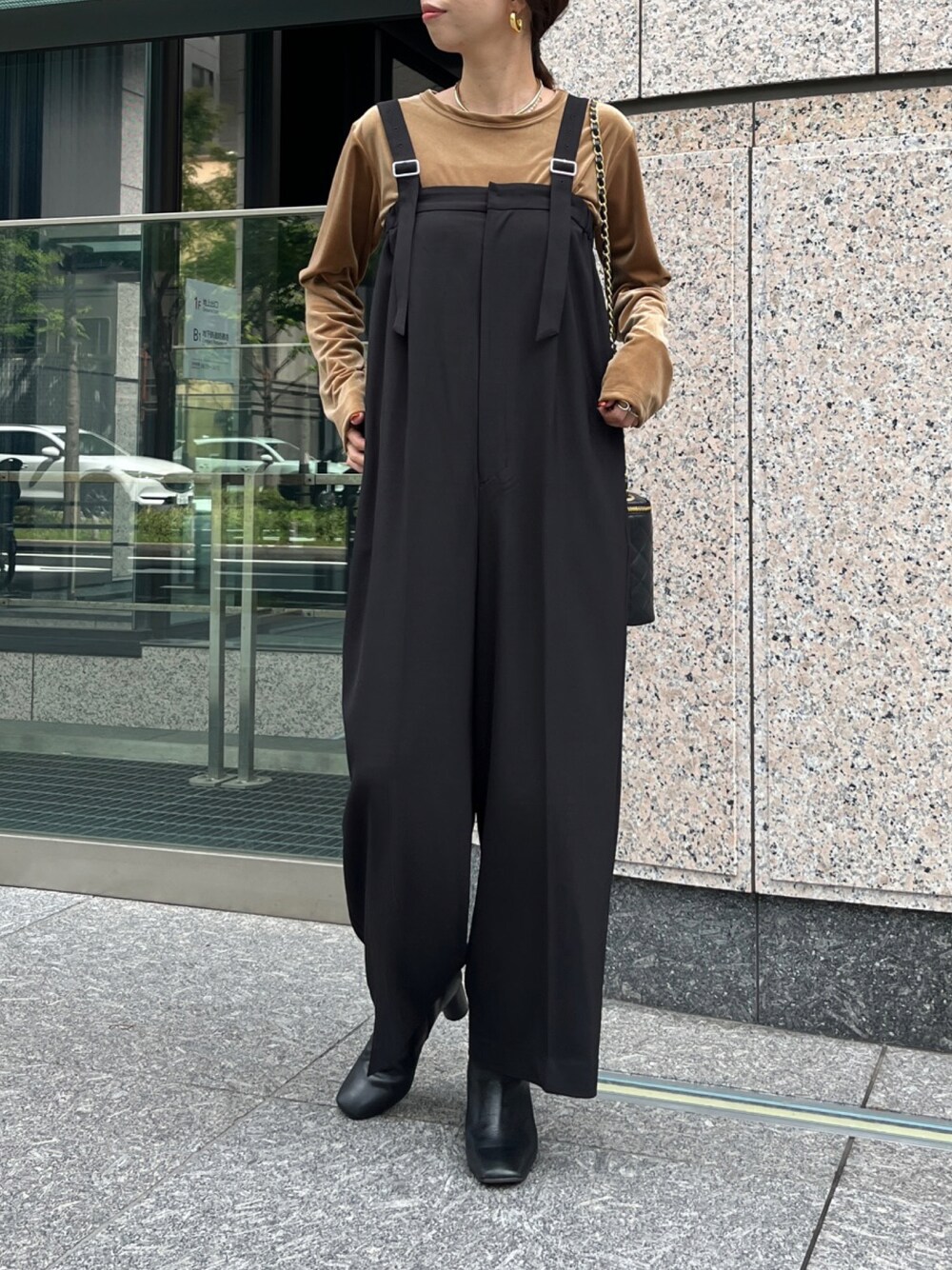 DOUDOU サロペット ブラック ベロア オールインワン オーバーオール