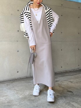 「ボーダーニット」｜「アイテム（ワンピース/ドレス）」を使った、doudouminaさん（レディース・163cm）の冬コーディネート