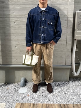 「アイテム（トートバッグ）」を使った、OKAMEMANさん（メンズ・170cm）の秋コーディネート