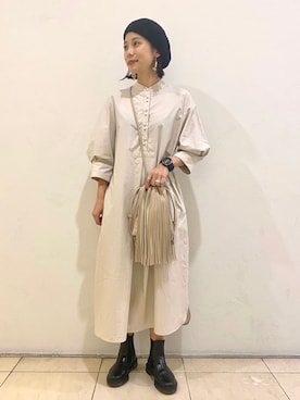 「フリンジ」｜「アイテム（ハンチング/ベレー帽）」を使った、moiさん（レディース・153cm）の秋コーディネート