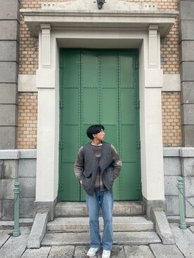 「epnok（エプノック）のアイテム（ニット/セーター）」を使った、ポメラニアンさん（メンズ・176cm）の冬コーディネート