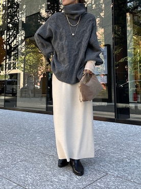 「ケーブルニット」｜「アイテム（アクセサリー）」を使った、doudoureiさん（レディース・164cm）の秋コーディネート