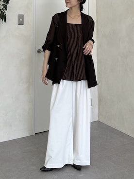 「DouDou（ドゥドゥ）の【REI企画】バックルロングショルダーバッグ（トートバッグ、ブラック系）」を使った、doudoureiさん（レディース・164cm）の夏コーディネート