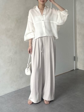 「DouDou（ドゥドゥ）の【WEB限定】ベルト付タックワイドパンツ（その他パンツ、グレー系）」を使った、doudoureiさん（レディース・164cm）の春コーディネート
