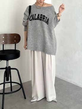 「ロゴニット」｜「アイテム（スラックス）」を使った、doudoureiさん（レディース・164cm）の秋コーディネート