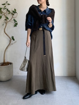 「DouDou（ドゥドゥ）の袖リブシアーデニムシャツ（シャツ/ブラウス）」を使った、doudoureiさん（レディース・164cm）の夏コーディネート