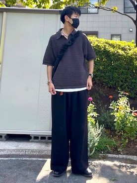 「スラックス」｜「アイテム（ポロシャツ）」を使った、t.koya1さん（メンズ・181cm）の秋コーディネート