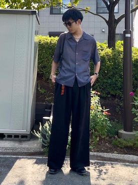 「WYM LIDNM（ウィム バイ リドム）のABSTRACT ART GRAPHIC H/S SHIRT（シャツ/ブラウス）」を使った、t.koya1さん（メンズ・181cm）の夏コーディネート