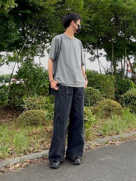 「WYM LIDNM（ウィム バイ リドム）のEXTRA FINE COTTON BASIC TEE -SLIM CROPPED FIT-（Tシャツ/カットソー）」を使った、t.koya1さん（メンズ・181cm）の夏コーディネート