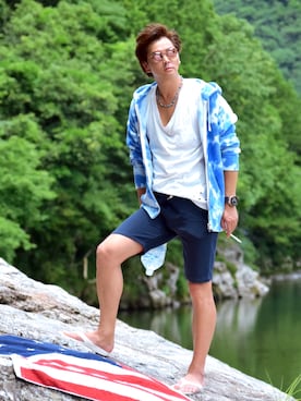 「Ron Herman（ロン ハーマン）のアイテム（Tシャツ/カットソー、ホワイト系）」を使った、ELVISさん（メンズ・176cm）の春コーディネート