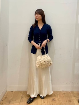 「SENSE OF PLACE by URBAN RESEARCH（センスオブプレイスバイアーバンリサーチ）のパッチワークVネックカーディガン（カーディガン/ボレロ）」を使った、みあさん（レディース・160cm）の秋コーディネート