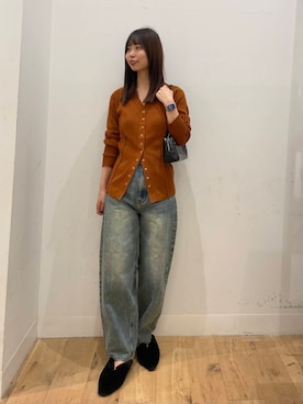 「SENSE OF PLACE by URBAN RESEARCH（センスオブプレイスバイアーバンリサーチ）のパッチワークVネックカーディガン（カーディガン/ボレロ）」を使った、みあさん（レディース・160cm）の秋コーディネート