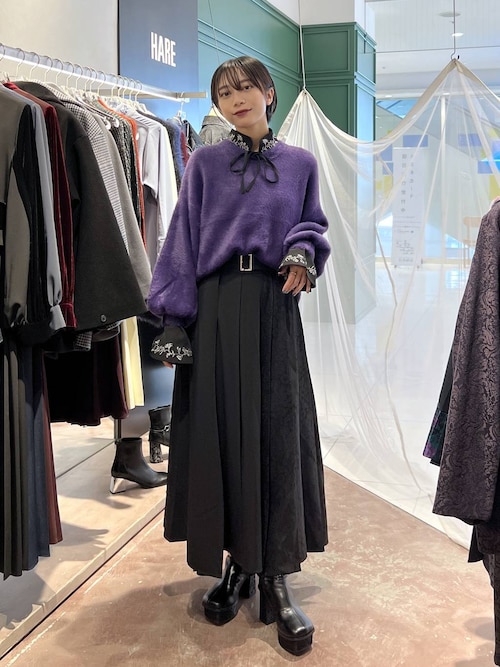 SETUP対応】アシメジャガードプリーツスカート(HARE)（スカート