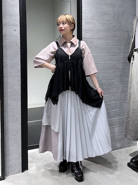 「HARE（ハレ）のスニーカーチャンキーブーサン(HARE)（ブーツ、ブラック系）」を使った、オガちゃんさん（レディース・154cm）の春コーディネート