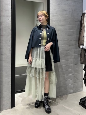 「HARE（ハレ）のスニーカーチャンキーブーサン(HARE)（ブーツ、ブラック系）」を使った、オガちゃんさん（レディース・154cm）の春コーディネート