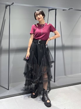 「アイテム（スカート、ブラック系）」を使った、ｵｶﾞちゃんさん（レディース・154cm）の夏コーディネート