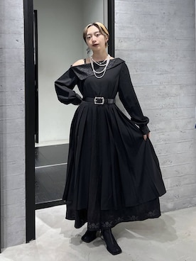 「HARE（ハレ）のレースチュールヒールブーツ(HARE)（ブーツ、ブラック系）」を使った、オガちゃんさん（レディース・154cm）の春コーディネート