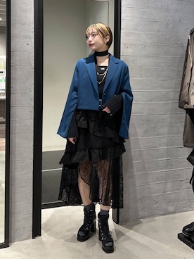 「HARE（ハレ）のスニーカーチャンキーブーサン(HARE)（ブーツ、ブラック系）」を使った、オガちゃんさん（レディース・154cm）の春コーディネート