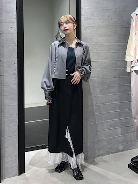 「HARE（ハレ）のレースチュールヒールブーツ(HARE)（ブーツ、ブラック系）」を使った、オガちゃんさん（レディース・154cm）の冬コーディネート