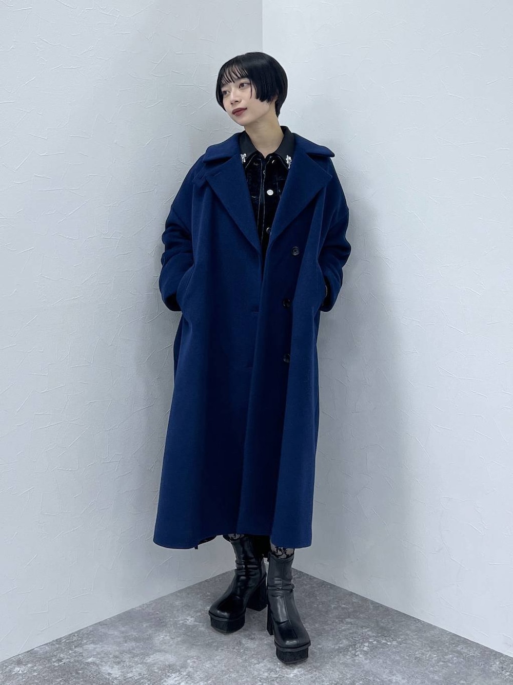 【未使用】　y2k jakke エコファー　コート　ネイビー　藍色　青みブラック ｵｶﾞちゃん(HAREルミネ町田)｜HAREのチェスターコートを使った