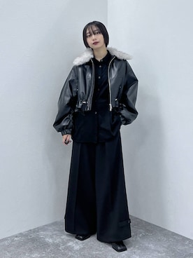 「アイテム（スラックス、ブラック系）」を使った、ｵｶﾞちゃんさん（レディース・154cm）の秋コーディネート
