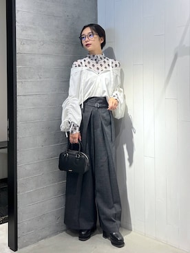 「HARE（ハレ）のチェックハイウエストタックパンツ(HARE)（その他パンツ）」を使った、ｵｶﾞちゃんさん（レディース・154cm）の秋コーディネート