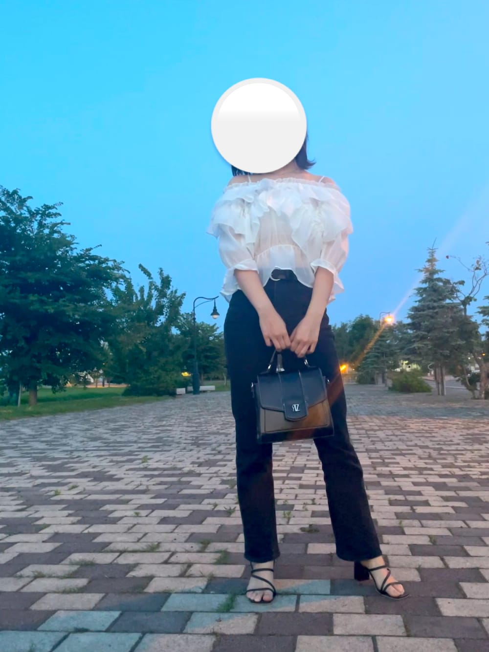 「大人ガーリー、プチプラコーデ、骨格ストレート、フォロー、イイネ、お気に入り登録お願いします♡」｜「NICE CLAUPのアイテム（シャツ/ブラウス、ホワイト系）」を使った、半額しょくぱんさん（レディース・161cm）の夏コーディネートの1枚目の写真